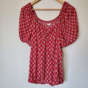 Maurice'sJunior's Red Blouse/Shirt Puffy Sleeves Elasticized Waist Size XXL